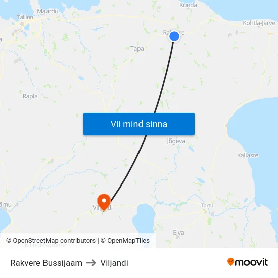 Rakvere Bussijaam to Viljandi map