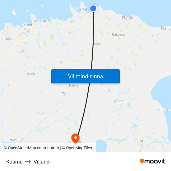 Käsmu to Viljandi map