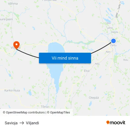 Savioja to Viljandi map