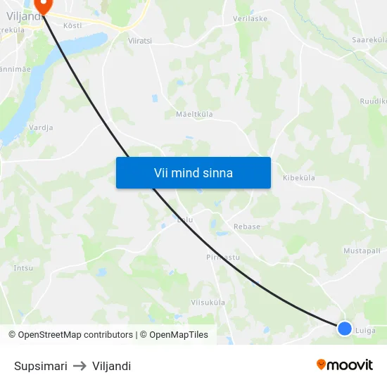 Supsimari to Viljandi map
