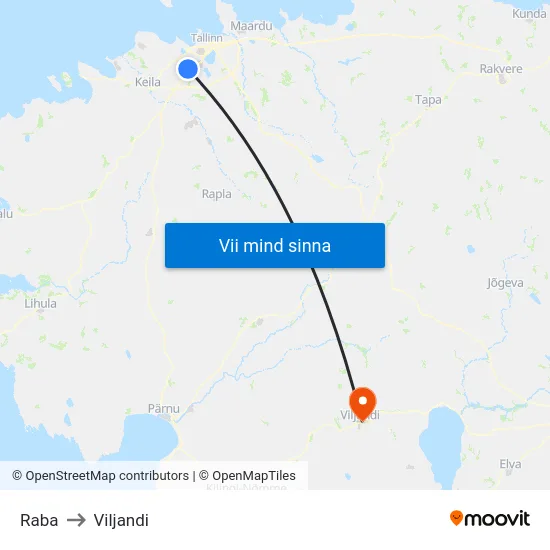 Raba to Viljandi map