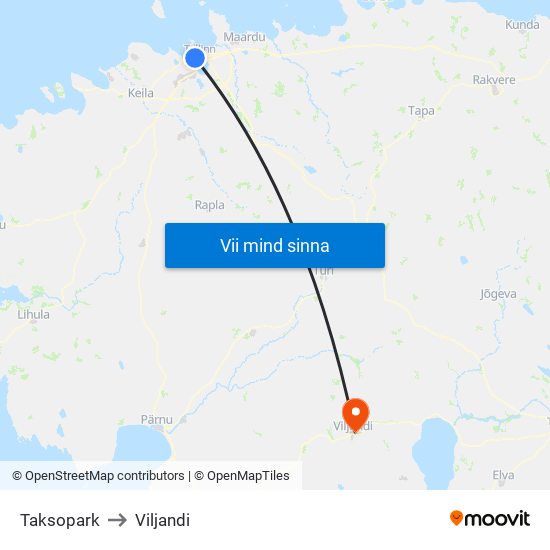 Taksopark to Viljandi map