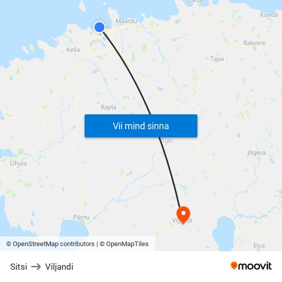 Sitsi to Viljandi map