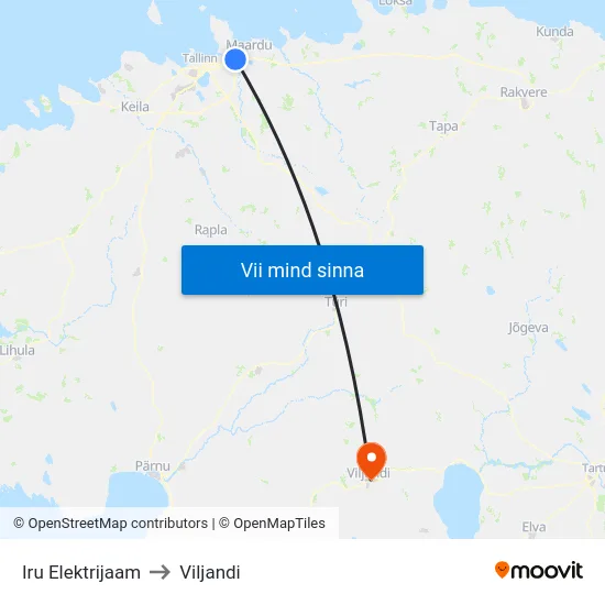 Iru Elektrijaam to Viljandi map