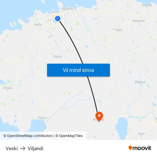 Veski to Viljandi map