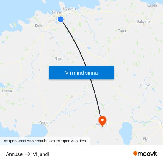 Annuse to Viljandi map