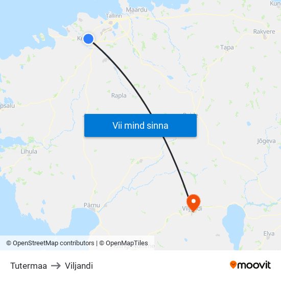 Tutermaa to Viljandi map