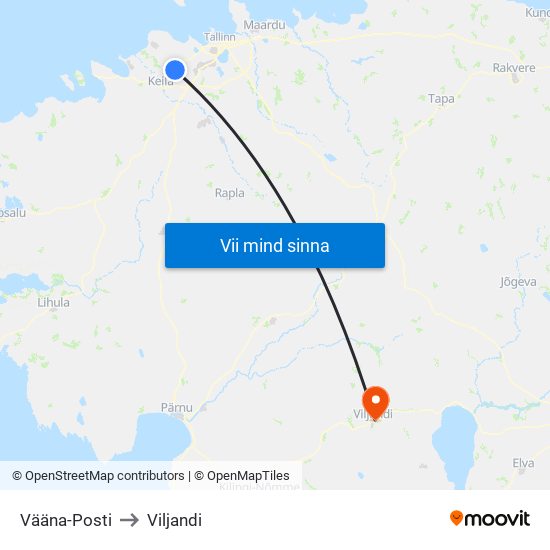 Vääna-Posti to Viljandi map