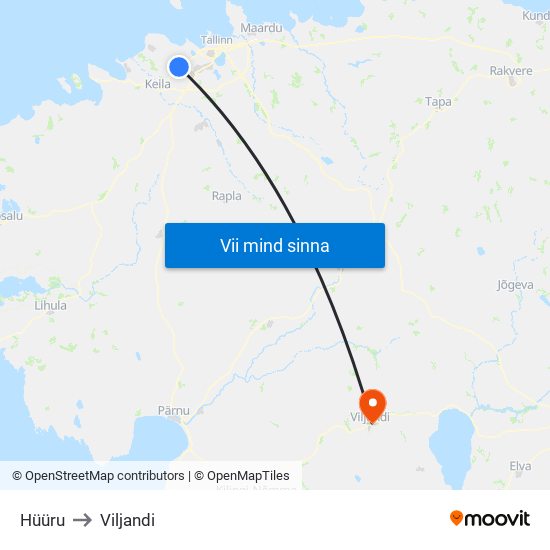 Hüüru to Viljandi map
