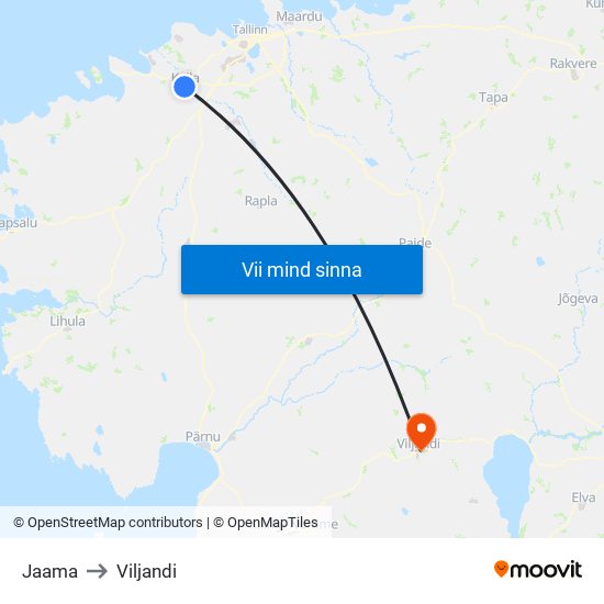 Jaama to Viljandi map