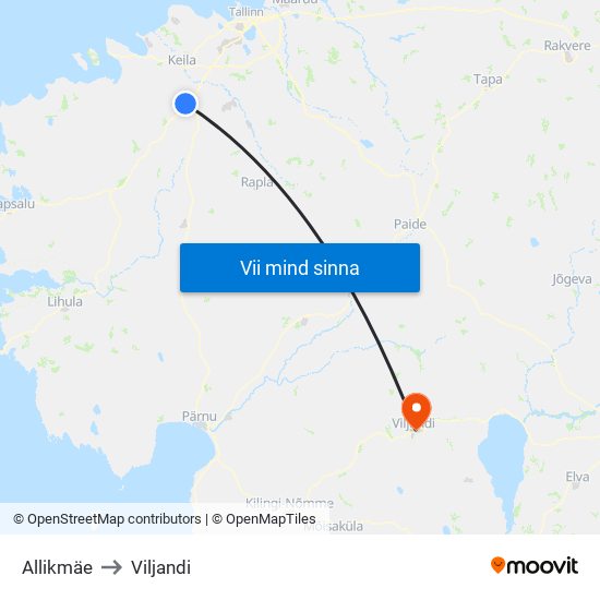 Allikmäe to Viljandi map