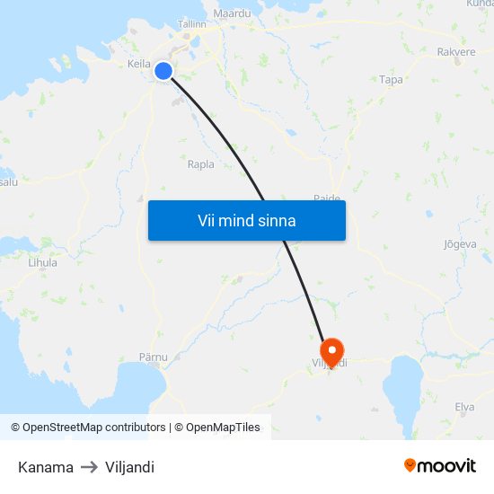 Kanama to Viljandi map