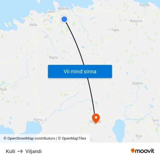 Kulli to Viljandi map