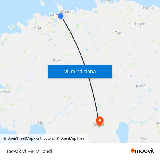 Taevakivi to Viljandi map