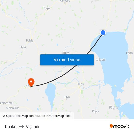 Kauksi to Viljandi map