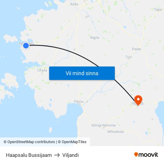 Haapsalu Bussijaam to Viljandi map