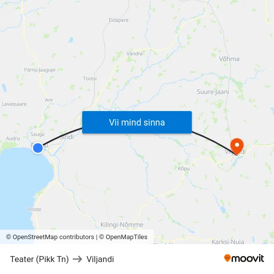 Teater (Pikk Tn) to Viljandi map