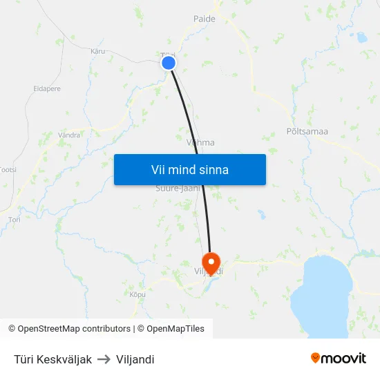 Türi Keskväljak to Viljandi map