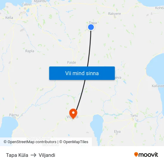 Tapa Küla to Viljandi map