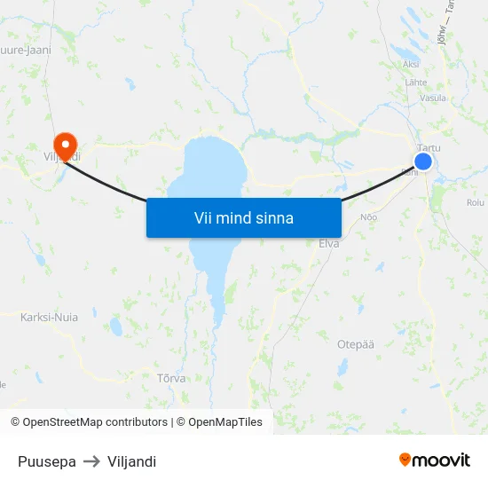 Puusepa to Viljandi map