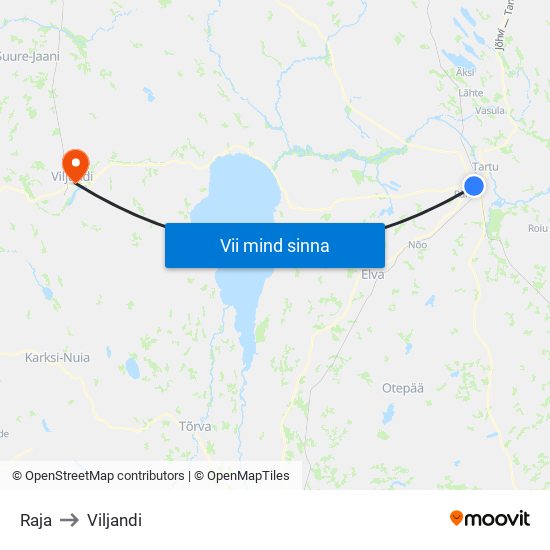 Raja to Viljandi map