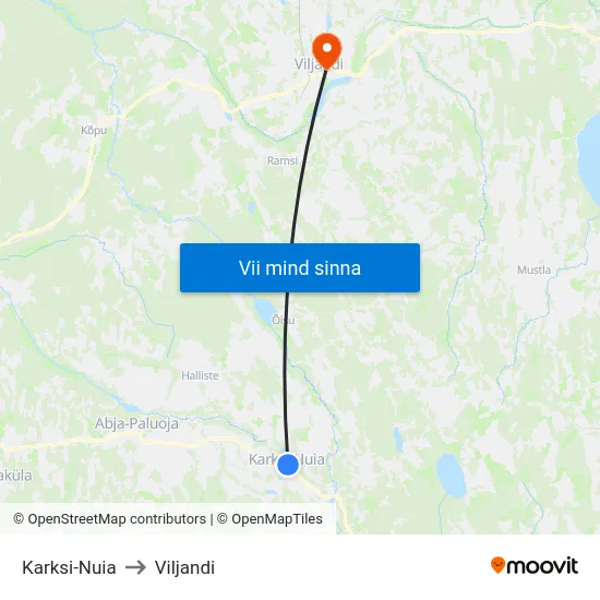 Karksi-Nuia to Viljandi map