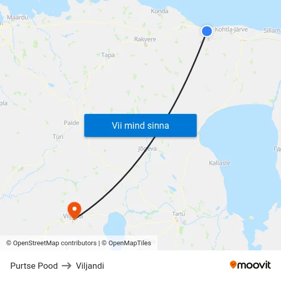 Purtse Pood to Viljandi map