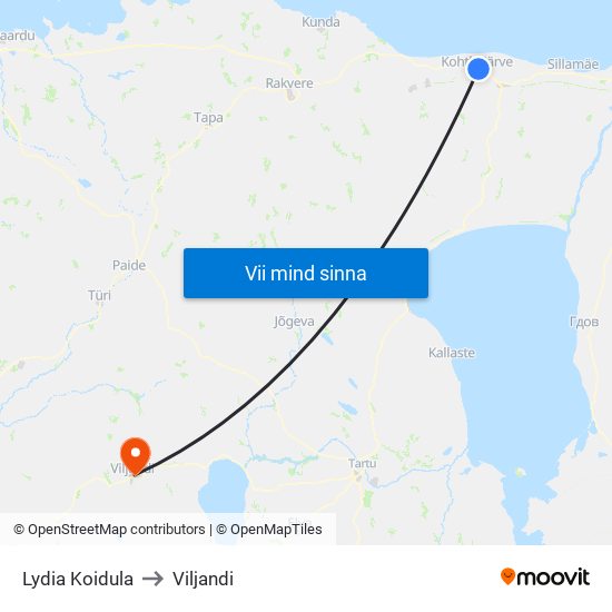 Lydia Koidula to Viljandi map