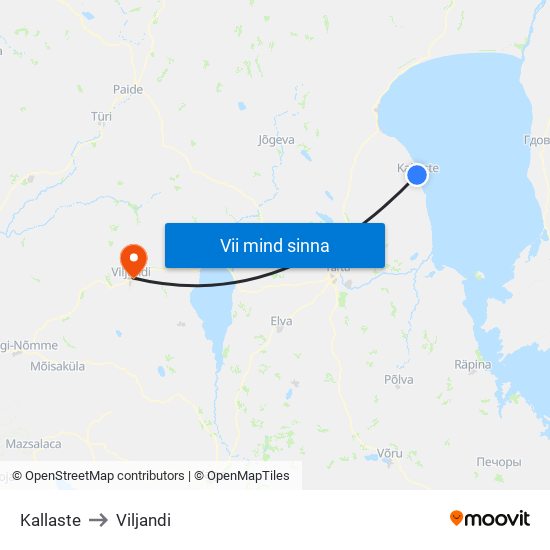 Kallaste to Viljandi map