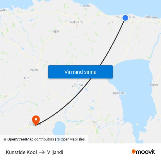 Kunstide Kool to Viljandi map