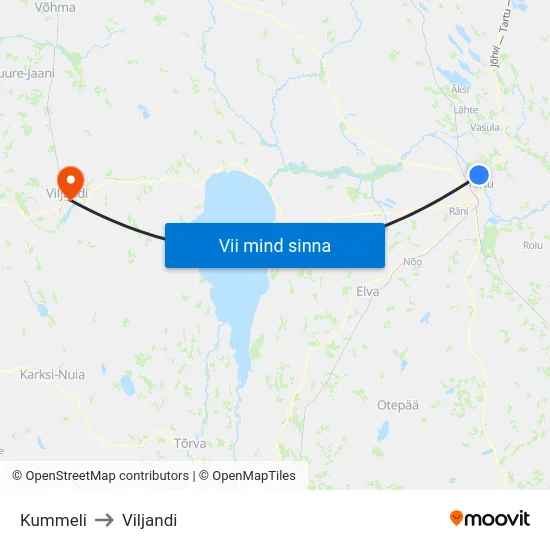 Kummeli to Viljandi map