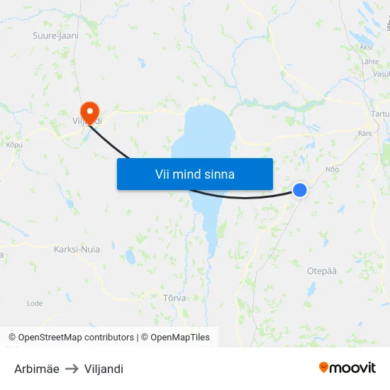 Arbimäe to Viljandi map