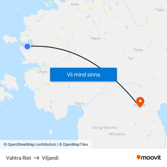 Vahtra Rist to Viljandi map