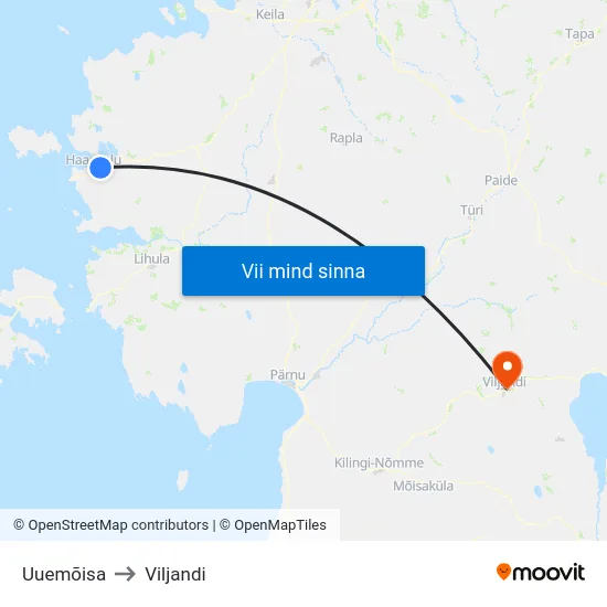 Uuemõisa to Viljandi map