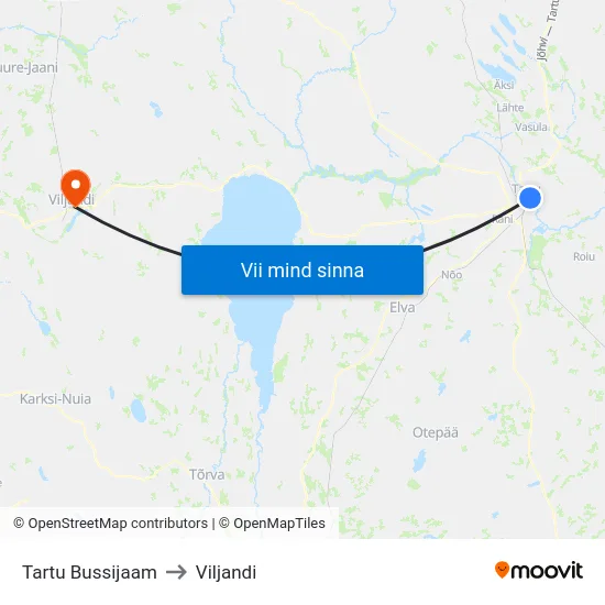 Tartu Bussijaam to Viljandi map