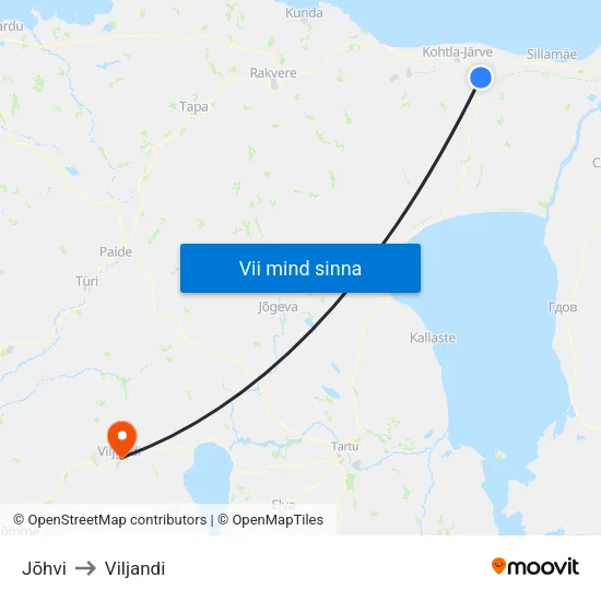 Jõhvi to Viljandi map