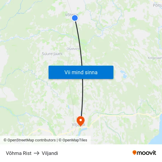 Võhma Rist to Viljandi map