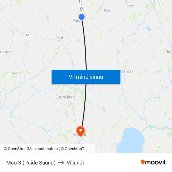 Mäo 3 (Paide Suund) to Viljandi map