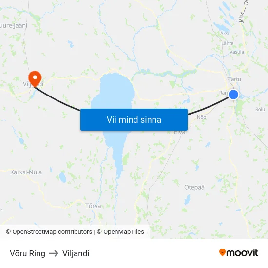 Võru Ring to Viljandi map