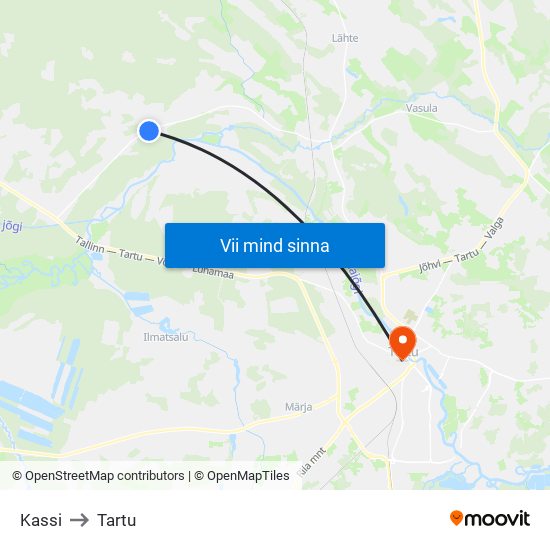 Kassi to Tartu map