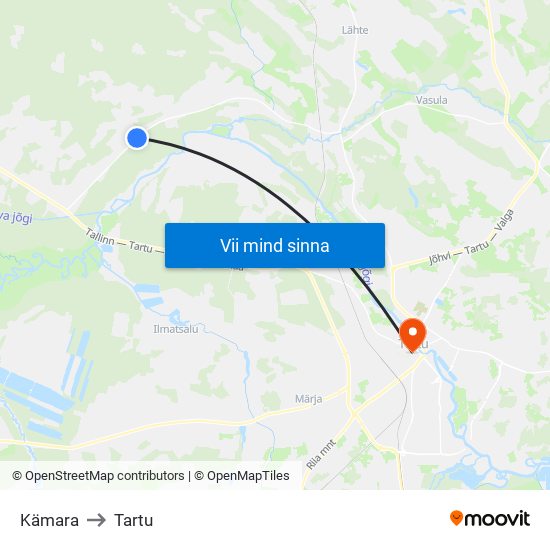 Kämara to Tartu map