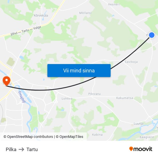 Pilka to Tartu map