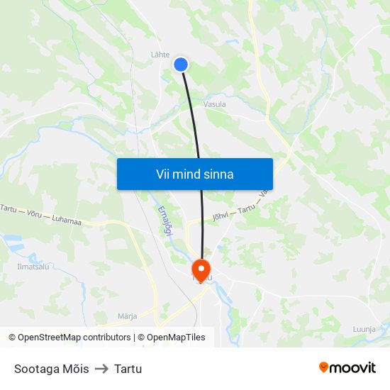 Sootaga Mõis to Tartu map