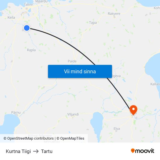 Kurtna Tiigi to Tartu map