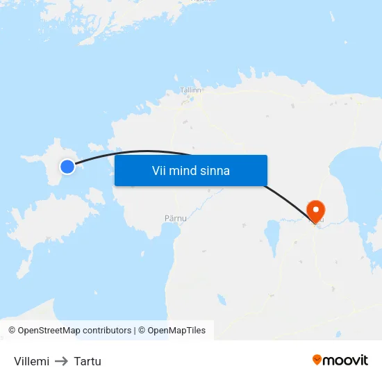 Villemi to Tartu map