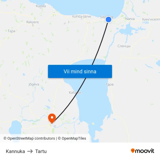 Kannuka to Tartu map