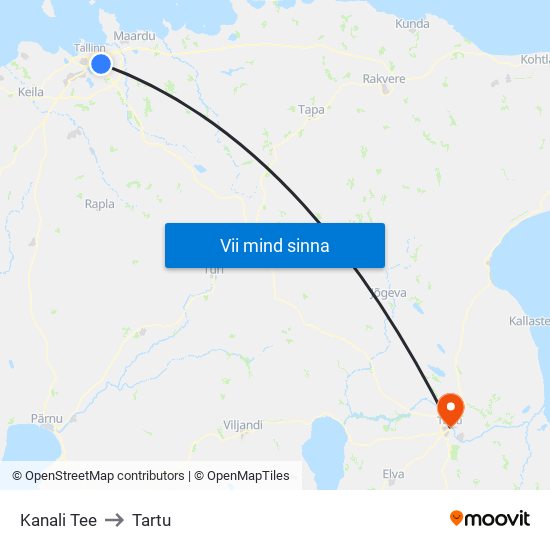 Kanali Tee to Tartu map