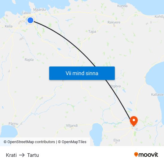 Krati to Tartu map