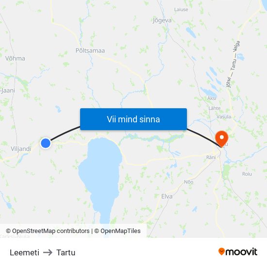 Leemeti to Tartu map
