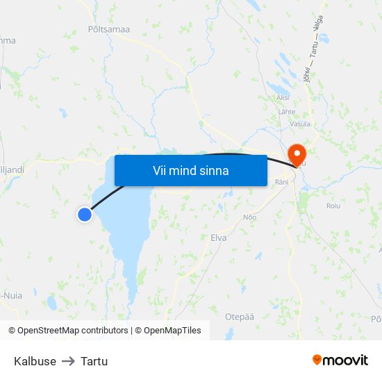 Kalbuse to Tartu map